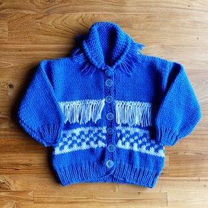 Vintage 12M Hand Knit Baby Fringe Cardigan